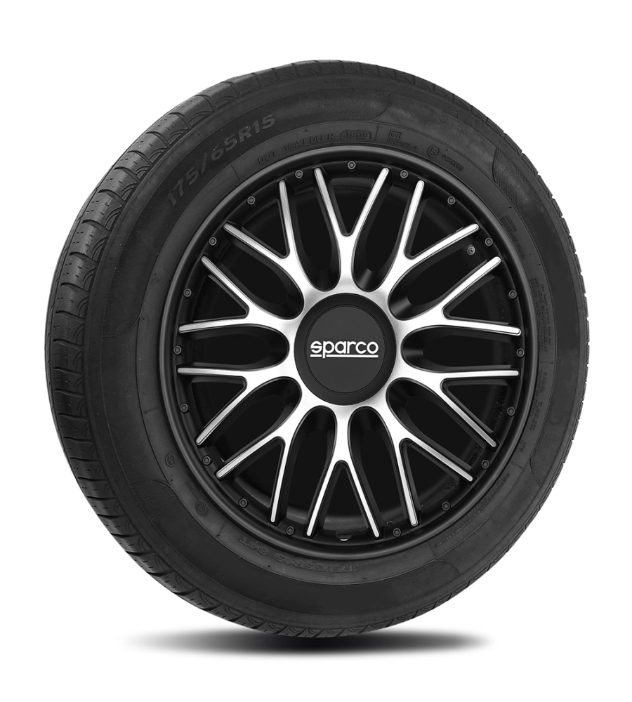 Set 4 copricerchi 15" pollici copriruota auto roma  spc1596svbk argento nero